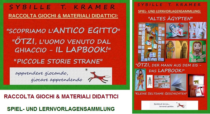 Raccolta giochi didattici sull'Antico Egitto, Ötzi e storie strane! Formato pdf, età 6-10 anni.